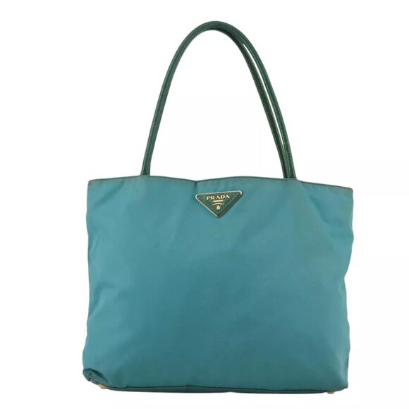 PRADA Tote Bag Nylon Blue Gold Auth - Picture 2 of 15